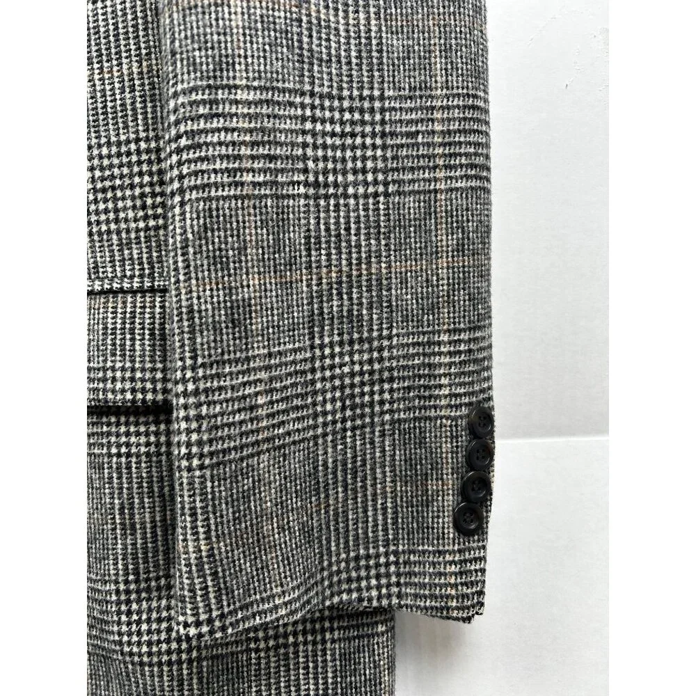 Lord & Taylor Fifth Avenue Collection Mens Blazer 44R Gray Glen Plaid Camel Hair